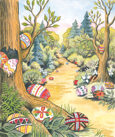 Easter Egg Hunt Mixed Media Illustration