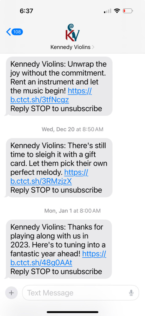 Kennedy Violins SMS Screen