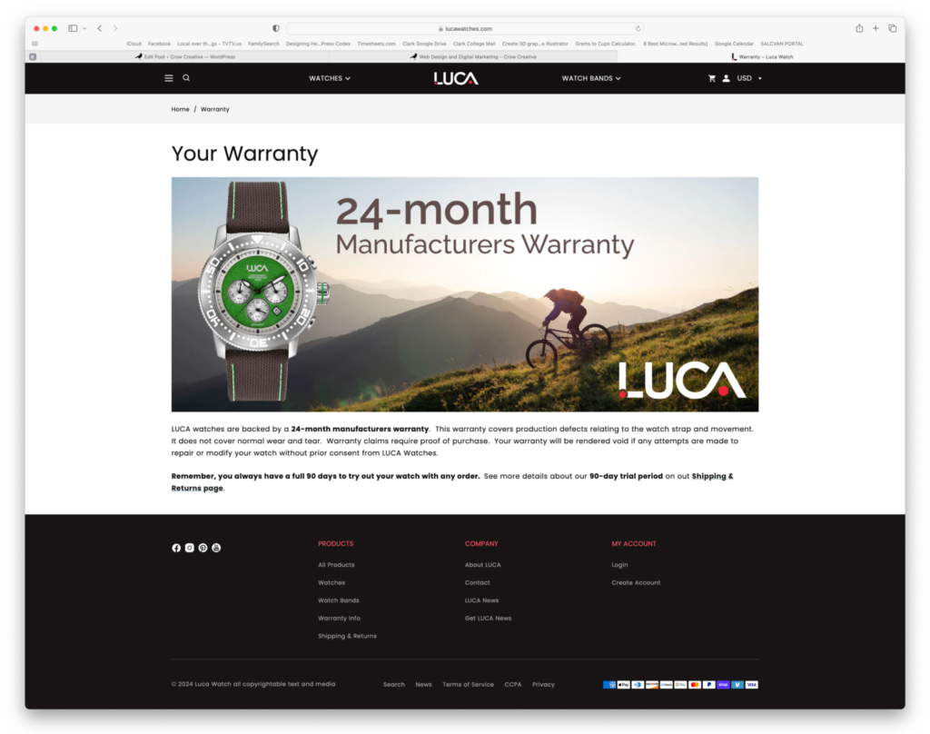 Watch warranty landing page.